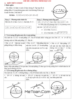Tóm Tắt Lý Thuyết Và Bài Tập Trắc Nghiệm Phương Trình Mặt Cầu