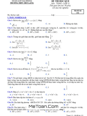 Đề thi HK2 Toán 11 năm 2016 - 2017 trường THPT Tiên Lãng - Hải Phòng - Giải chi tiết