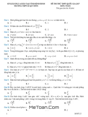 Đề Thi Thử THPT Quốc Gia 2017 Môn Toán Trường THPT Chuyên Lê Quý Đôn - Bình Định