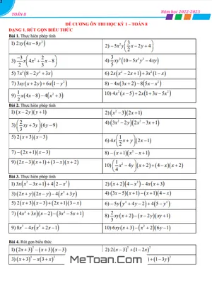 Đề Cương Ôn Thi Học Kỳ 1 Toán 8 Năm 2022 - 2023 - File word