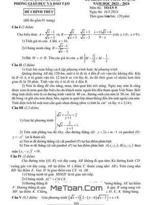 Đề khảo sát Toán 9 lần 2 năm 2023 – 2024 phòng GD&ĐT Ba Đình – Hà Nội