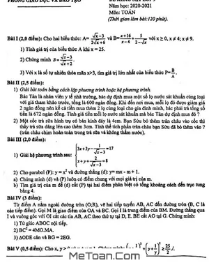 Đề khảo sát Toán 9 năm 2020 - 2021 phòng GD&ĐT Đông Anh - Hà Nội