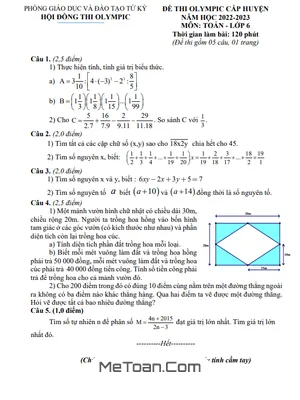 Đề thi Olympic Toán 6 năm 2022 - 2023 phòng GD&ĐT Tứ Kỳ - Hải Dương
