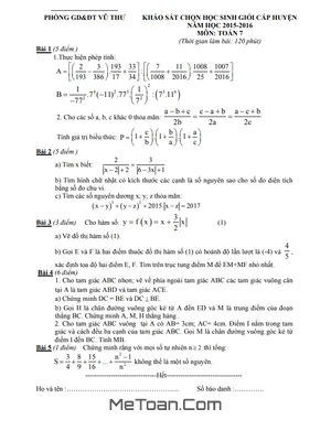 Đề thi HSG huyện Toán 7 năm 2015-2016 phòng GD&ĐT Vũ Thư - Thái Bình