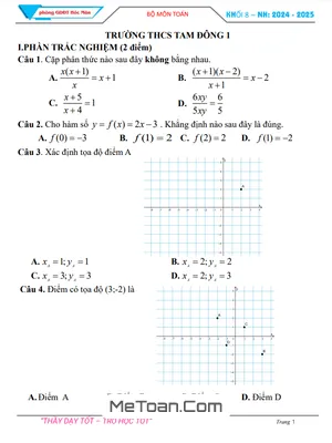 Trọn Bộ Đề Tham Khảo Cuối Kì 1 Toán 8 Năm 2024 - 2025 Phòng GD&ĐT Hóc Môn - TP.HCM