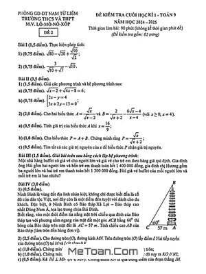 Đề thi học kì 1 Toán 9 năm 2024 - 2025 trường M.V. Lômônôxốp - Hà Nội