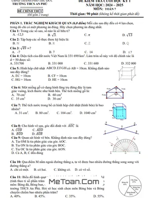 Đề thi học kì 1 Toán 7 năm 2024 - 2025 trường THCS An Phú - TP HCM (có đáp án)