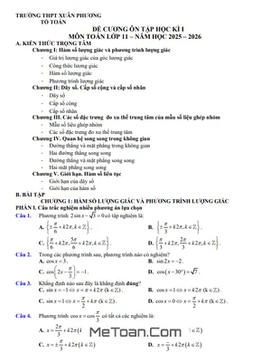 Đề Cương Học Kì 1 Toán 11 Năm 2025 – 2026 Trường THPT Xuân Phương – Hà Nội