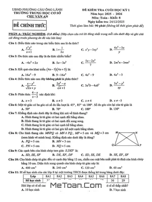 Đề Thi Cuối Học Kỳ 1 Toán 8 Năm 2025 – 2026 Trường THCS Chu Văn An TP.HCM
