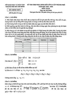Đề Thi Chọn Học Sinh Giỏi Toán 12 Năm Học 2025 – 2026 Sở GD&ĐT TP. Hồ Chí Minh