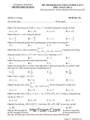 Đề khảo sát Toán 11 lần 3 năm 2022 – 2023 trường THPT Lê Xoay – Vĩnh Phúc