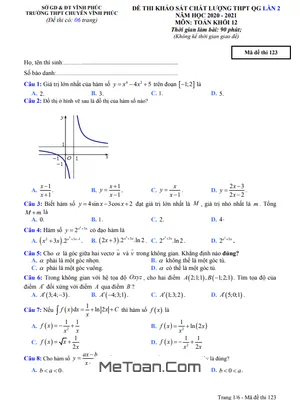 Đề khảo sát Toán 12 lần 2 THPT Quốc gia 2021 trường chuyên Vĩnh Phúc