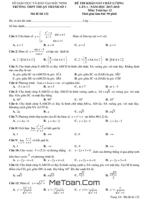 Đề khảo sát chất lượng Toán 12 lần 1 năm 2017-2018 trường THPT Thuận Thành 3 Bắc Ninh