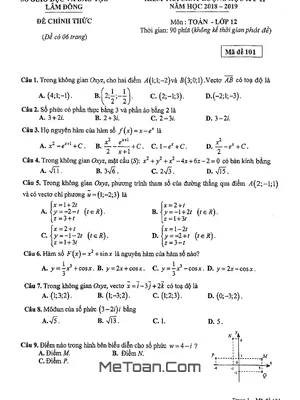 Đề thi học kỳ 2 Toán 12 năm 2018 - 2019 Sở GD&ĐT Lâm Đồng