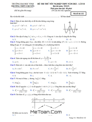 Đề thi thử THPT Quốc gia 2022 môn Toán lần 2 trường Chuyên ĐH Vinh - Nghệ An