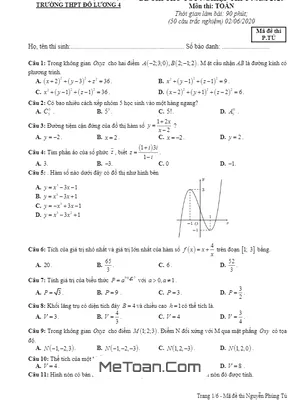 Đề thi thử tốt nghiệp THPT 2020 môn Toán trường THPT Đô Lương 4 - Nghệ An