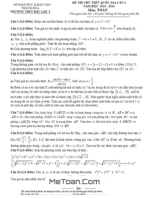 Đề thi thử THPT Quốc gia môn Toán trường Hậu Lộc 2 - Thanh Hóa lần 3 năm 2016