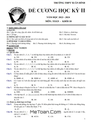Đề Cương Ôn Tập Học Kỳ 2 Toán 10 Năm 2023 - 2024 Trường THPT Xuân Đỉnh – Hà Nội