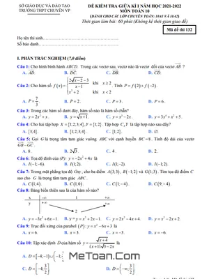 Đề kiểm tra giữa kì 1 Toán 10 (chuyên) năm 2021 - 2022 trường THPT chuyên Vĩnh Phúc