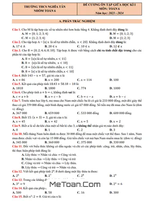 Đề Cương Ơn Tập Giữa Kì 1 Môn Toán Lớp 6 Năm 2023 - 2024 Trường THCS Nghĩa Tân - Hà Nội