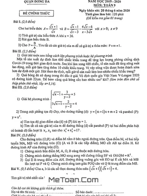 Đề khảo sát Toán 9 năm học 2019 - 2020 phòng GD&ĐT Đống Đa - Hà Nội
