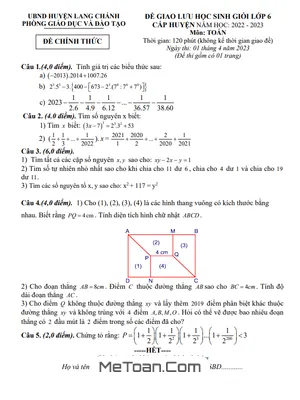 Đề Giao Lưu HSG Toán 6 Năm Học 2022 - 2023 Phòng GD&ĐT Lang Chánh - Thanh Hóa