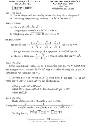 Đề thi Học Sinh Giỏi Toán 9 năm 2023 - 2024 Phòng GD&ĐT Đức Phổ, Quảng Ngãi