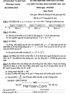 Đề thi HSG cấp tỉnh môn Toán THCS năm 2020-2021 - Sở GD&ĐT Hậu Giang