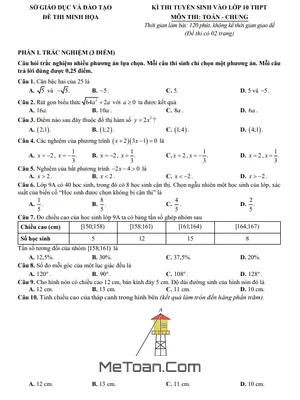 Đề minh họa tuyển sinh lớp 10 môn Toán (chung) năm học 2025 - 2026 sở GD&ĐT Quảng Ninh