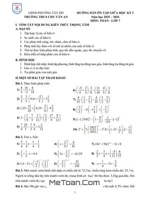 Đề Cương Ôn Tập Giữa Kỳ 1 Toán 7 Năm 2025 – 2026 THCS Chu Văn An, Hà Nội