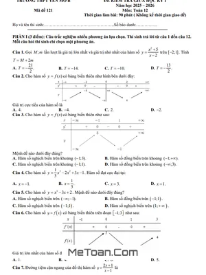 Đề Thi Giữa Học Kỳ 1 Môn Toán Lớp 12 Năm Học 2025 - 2026 Trường THPT Yên Mô B, Ninh Bình (Có Đáp Án)