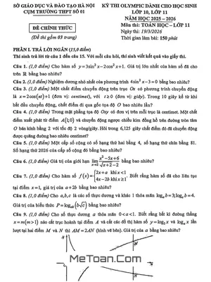 Đề Thi Olympic Toán Lớp 11 Năm 2025-2026 Cụm Trường THPT Số 1 Hà Nội