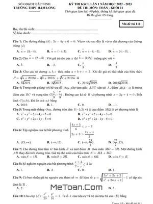Đề thi KSCL lần 1 Toán 11 năm 2022 – 2023 trường THPT Hàm Long – Bắc Ninh
