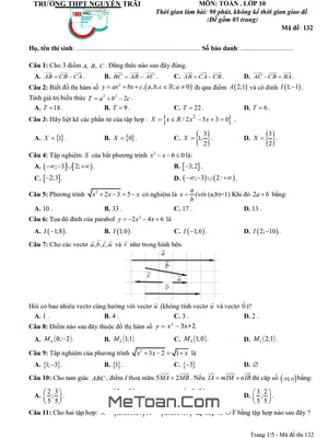 Đề thi học kì 1 Toán 10 năm 2023 - 2024 trường THPT Nguyễn Trãi - Thái Bình (có đáp án)
