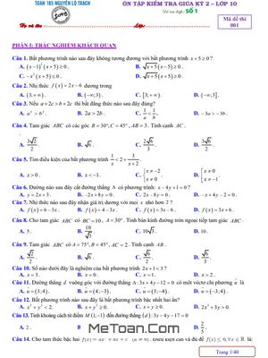 Ôn Tập Kiểm Tra Giữa Kỳ 2 Toán 10: 10 Đề Có Đáp Án & Lời Giải Chi Tiết