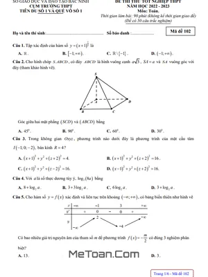 Đề thi thử Toán TN THPT 2023 trường THPT Tiên Du 1 & Quế Võ 1 – Bắc Ninh
