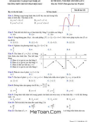 Đề KSCL Toán Lần 2 Năm 2019 - 2020 Trường THPT Chuyên Phan Bội Châu - Nghệ An
