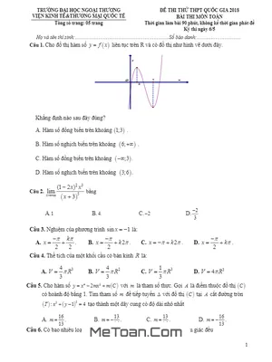 Đề thi thử Toán THPTQG 2018 trường Đại học Ngoại Thương – Hà Nội lần 6
