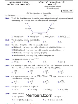 Đề thi thử THPT Quốc gia 2018 môn Toán trường THPT Thanh Miện - Hải Dương lần 1