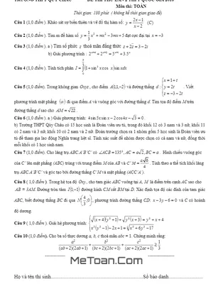 Đề thi thử THPT Quốc gia môn Toán trường Quỳ Châu - Nghệ An lần 2 năm 2016 có đáp án