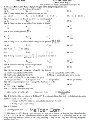 Đề thi giữa học kỳ 2 Toán lớp 6 năm 2020 - 2021 sở GD&ĐT Bắc Ninh