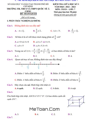 Đề Tham Khảo Giữa Kỳ 1 Toán 7 Năm 2022 - 2023 Trường Quốc Tế Á Châu - TP.HCM