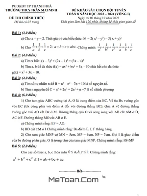 Đề HSG Toán 8 Vòng 1 Năm 2023 - 2024 Trường THCS Trần Mai Ninh - Thanh Hóa