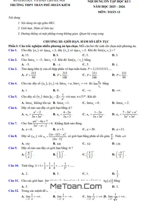 Đề Cương Ôn Tập Cuối Học Kì 1 Toán 11 THPT Trần Phú - Hà Nội Năm Học 2025–2026