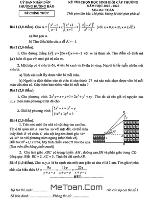 Đề Thi Học Sinh Giỏi Toán 9 Phường Đường Hào, Hưng Yên Năm Học 2025 - 2026 (Kèm Lời Giải Chi Tiết)