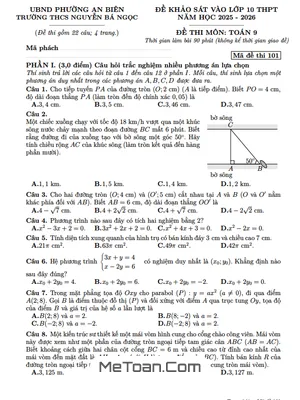 Đề Khảo Sát Vào Lớp 10 Môn Toán Năm 2026 Trường THCS Nguyễn Bá Ngọc – Hải Phòng