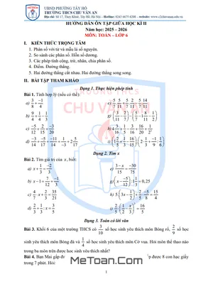 Ôn tập giữa học kì II Toán 6 năm học 2025 – 2026 trường THCS Chu Văn An – Hà Nội