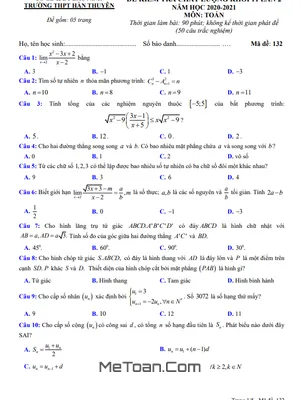 Đề thi Toán 11 lần 2 năm 2020-2021 trường Hàn Thuyên - Bắc Ninh (có đáp án)