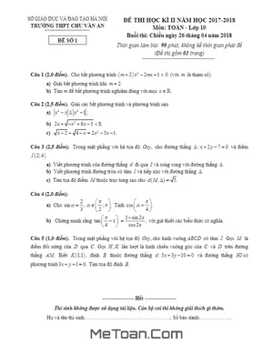 Đề thi học kỳ 2 Toán 10 năm 2017 - 2018 trường THPT Chu Văn An - Hà Nội