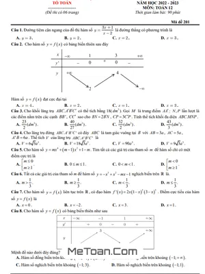 Đề Thi Giữa Kỳ 1 Toán 12 Năm 2022 - 2023 Trường THPT Nguyễn Huệ - Phú Yên
